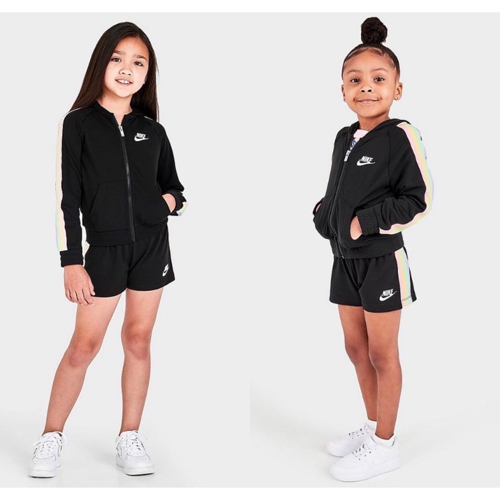 Nike Girls Rainbow Tape Jacket and Shorts Set Outfit Black Sz 2T 3T 4T 4 5 NWT